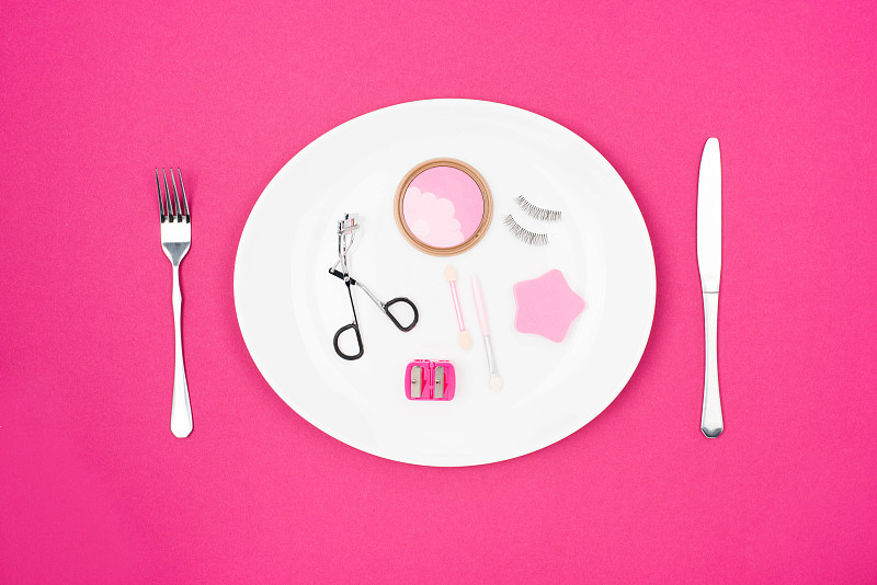 炊具刀,盘子,粉色,化妆用品,分离着色,餐具,美,彩妆,艺术,水平画幅
