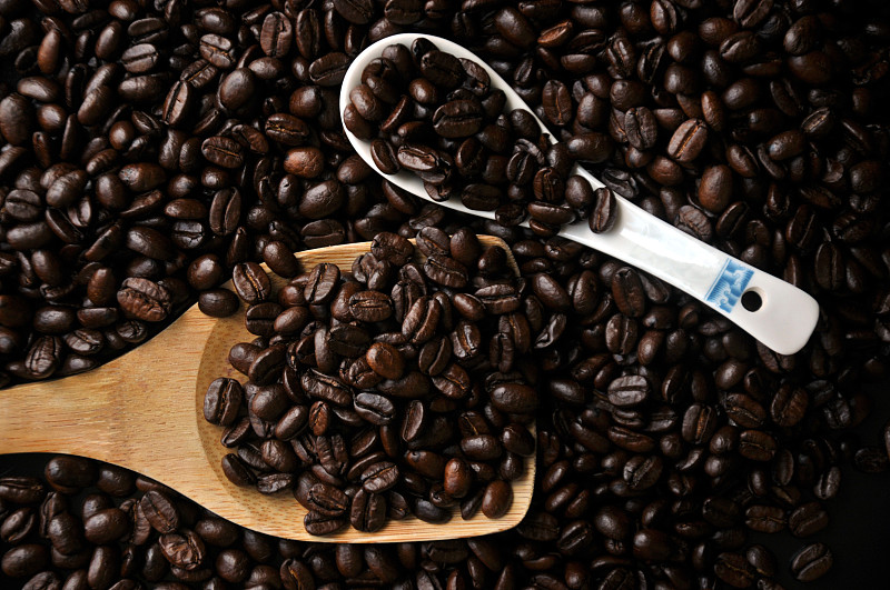 铲子,咖啡豆,烤咖啡豆,褐色,水平画幅,咖啡,无人,正上方视角,干的,饮料