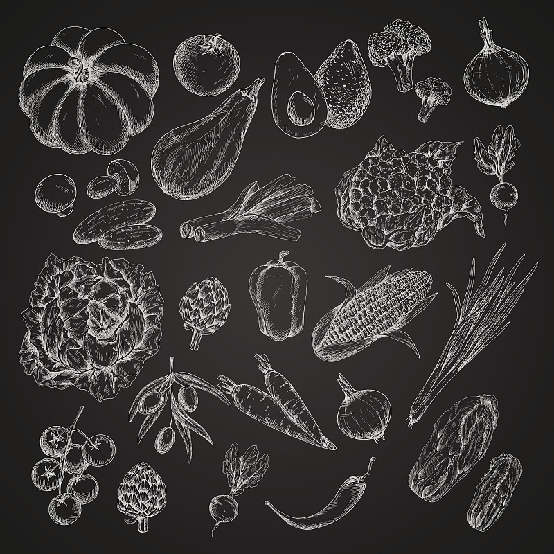 粉笔,矢量,蔬菜,草图,计算机图标,粉笔画,胡萝卜,灯笼椒,素食,芜菁