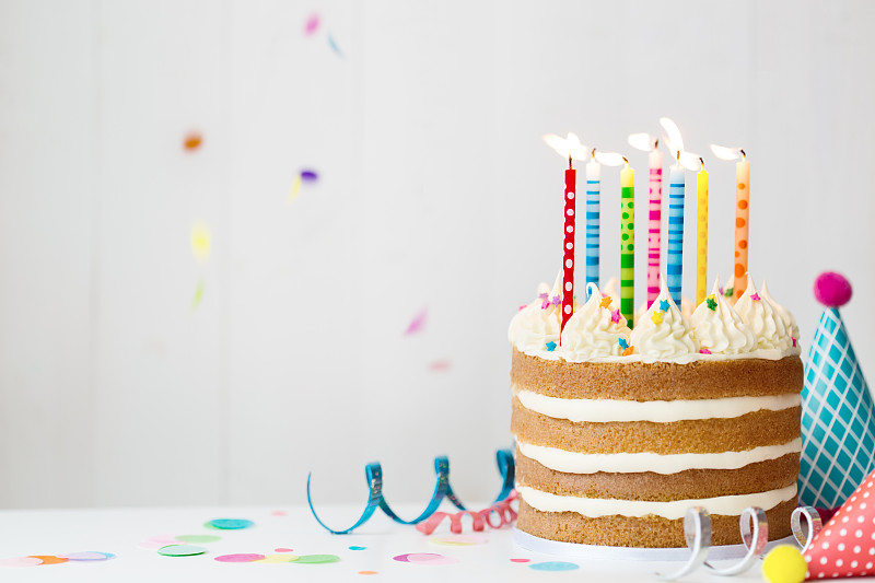 生日蛋糕,留白,水平画幅,派对帽,无人,蛋糕,生日,甜点心,夹心蛋糕,白色