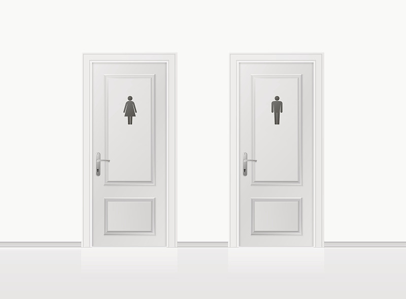 卫生间,男性,门,女性,浴室,绘画插图,标签,现代,白色,卫生棉