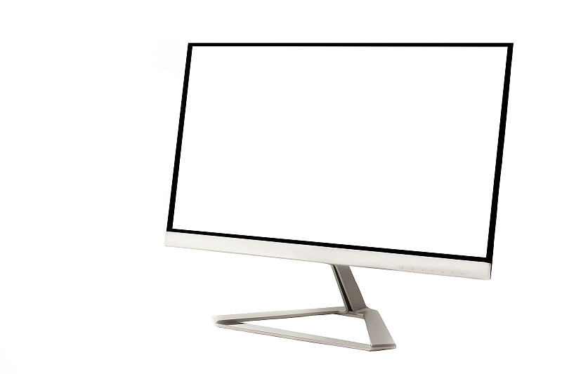 现代,计算机,白色背景,显示器,平坦的,黑屏,分离着色,正面视角,水平画幅,巨大的