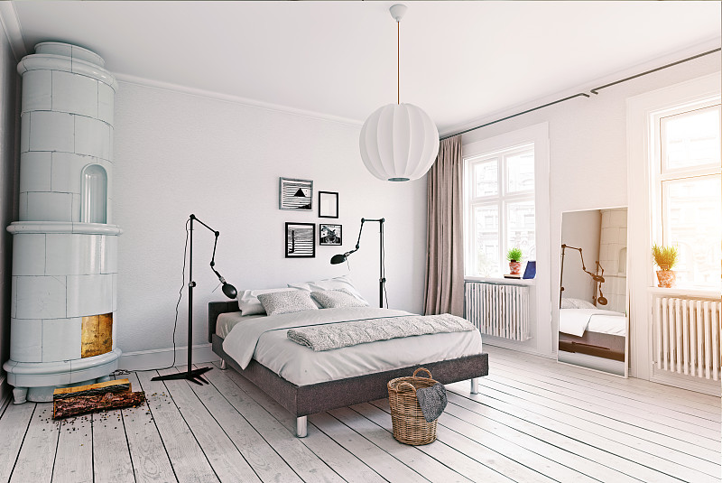 卧室,现代,斯堪的纳维亚人,瑞典,室内,镶花地板,边框,水平画幅,绘画插图,传统