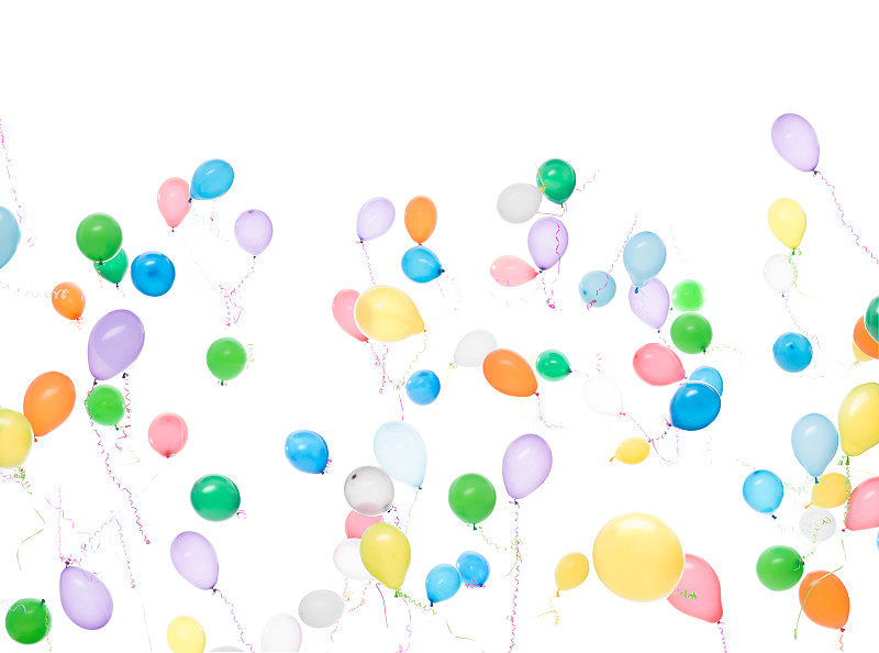 气球,高处,氦,罗马尼亚,充气筏,缎带,白色背景,风,球体,生日