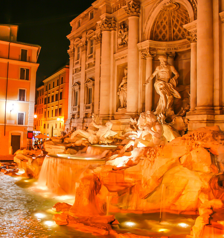 夜晚,罗马,意大利,特莱维喷泉,斯德哥尔摩老城,垂直画幅,纪念碑,水,triton,巴洛克风格