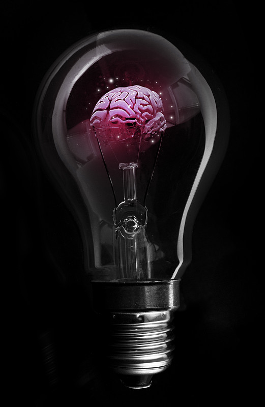 脑部,电灯泡,里面,粉色,垂直画幅,正面视角,能源,智慧,灯具,计算机制图