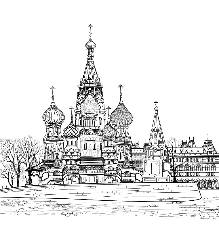 莫斯科,都市风景,俄罗斯,背景,雕刻图像,垂直画幅,正面视角,绘画插图