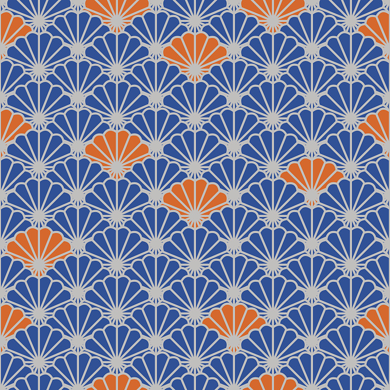 橙色,四方连续纹样,矢量,蓝色,时尚,扇子,和服,无缝纹理,樱桃,设计元素