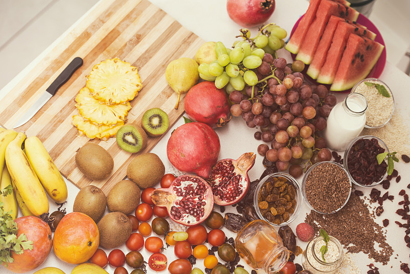 种子,蔬菜,健康食物,水果,素食,枣椰子,西红柿,柠檬,亚麻种子,清新