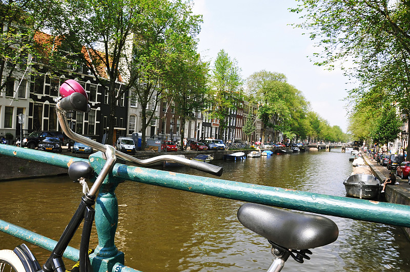运河,古老的,都市风景,阿姆斯特丹,自行车,纪念碑,水,天空,车轮,外立面