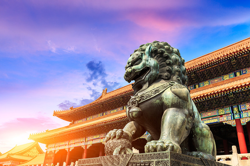 故宫,北京,狮子,汉字,青铜,铜像,禁止的,博物馆,宫殿,宏伟