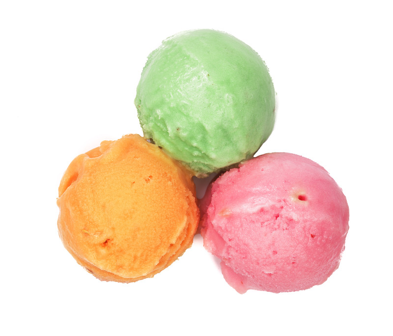 风景,绿色,黄色,冰淇淋,红色,球体,白色背景,分离着色,奶制品,水平画幅