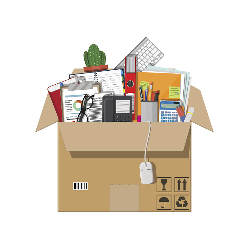 办公室,纸箱,现代,办公用品,电话机,绘画插图,纸板,盒子,文档,眼镜
