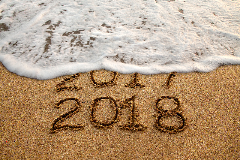 2018,新年前夕,水,留白,水平画幅,沙子,消息,无人,历日,新年