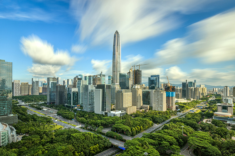 深圳,海洋,在下面,天空,水平画幅,云,无人,市区路,户外,都市风景