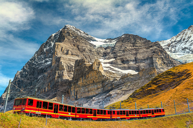 瑞士,艾格峰,名声,本尼斯阿尔卑斯山,电力线,tourist,train,雪,少女峰,夏天,著名景点