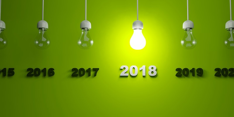 电灯泡,2018,新年前夕,照明设备,标志,在下面,灵感,成一排,水平画幅,绿色