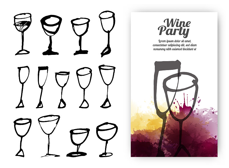 绘画插图,饮料,葡萄酒杯,杯,模板,葡萄酒,葡萄酒厂,水平画幅,空杯子,鸡尾酒