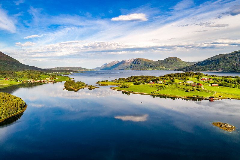自然,挪威,航拍视角,自然美,水,天空,美,水平画幅,山,户外