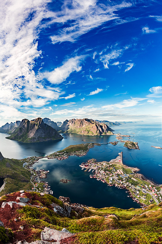 北地,罗弗敦,挪威,群岛,平衡折角灯,垂直画幅,水,美,旅行者,夏天