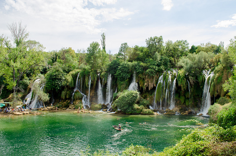 瀑布,河流,波斯尼亚和黑塞哥维那,水,水平画幅,无人,夏天,户外,湖,巴尔干