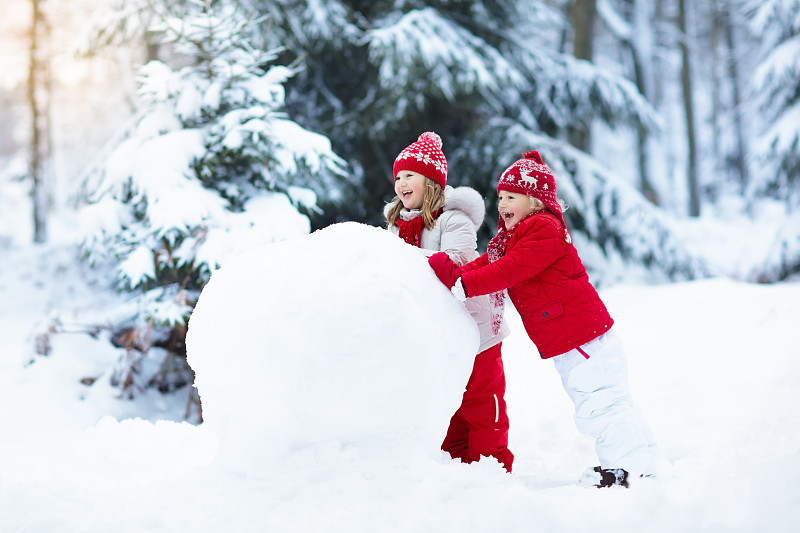 雪,冬天,儿童,乐趣,雪人,学龄前,公园,胡萝卜,水平画幅
