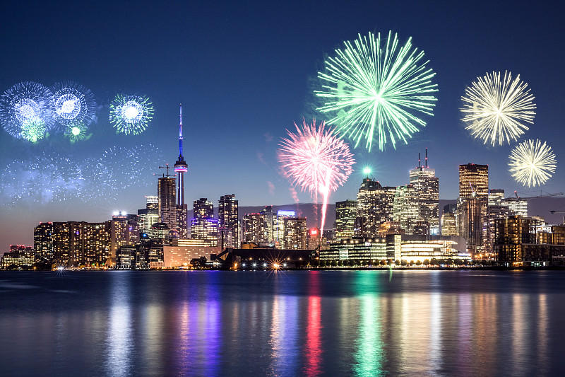 新年,焰火,多伦多,水平画幅,夜晚,无人,户外,湖,都市风景,现代