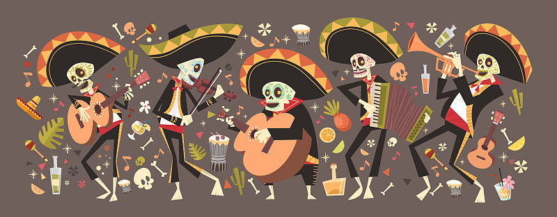 墨西哥人,请柬,死的,网站横幅,旅游目的地,传统,万圣节,白昼,死亡节,装饰