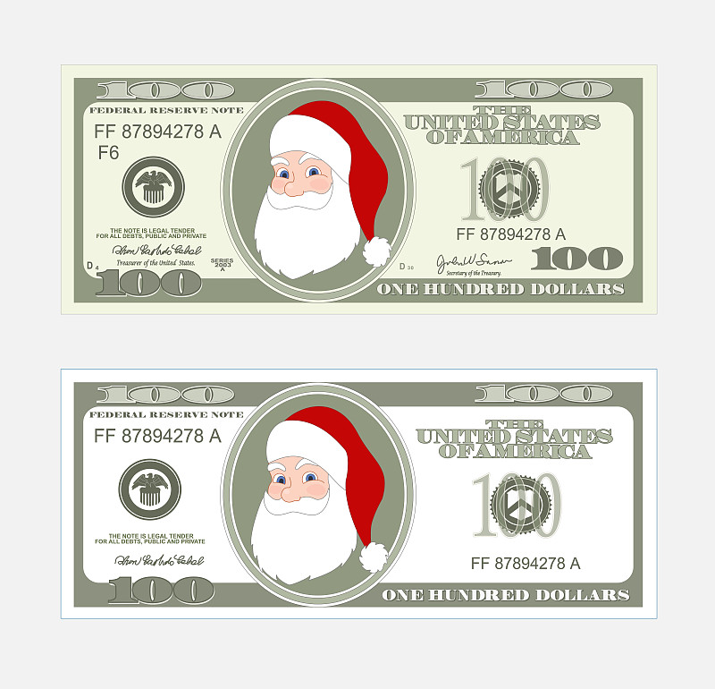 圣诞老人,模板,美国百元钞票,人造的,100号,帐单,银行,银行业,财会,传单