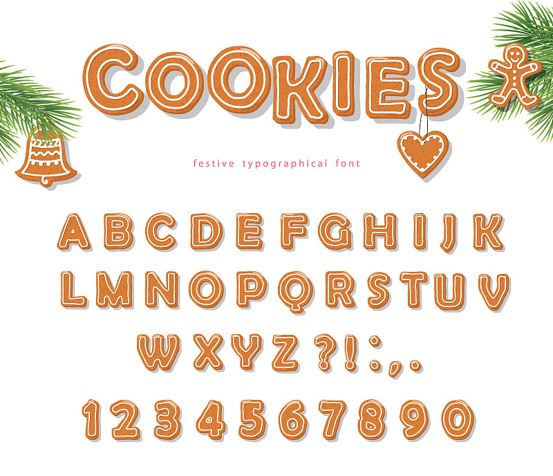 饼干,字体,矢量,姜饼人,数字,文字,绘画插图,奶油,生日