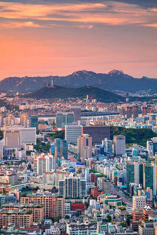 首尔,垂直画幅,天空,无人,户外,都市风景,汉江,韩国,山,城镇
