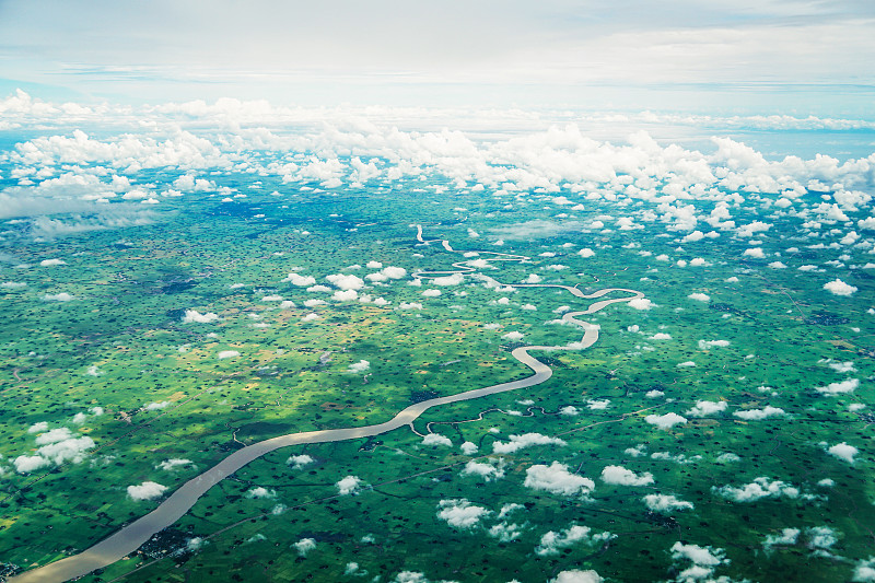 缅甸,云,河流,地形,航拍视角,陆地,飞机,建筑,水,天空