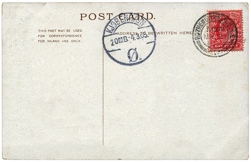 罗瑟尔港,哥本哈根,明信片,空白的,丹麦,1905,背景,沟通,复古