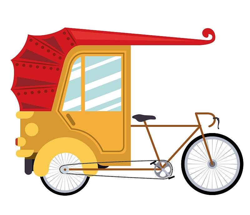 黄包车,印度,分离着色,图标,式样,车轮,水平画幅,绘画插图,传统,古典式
