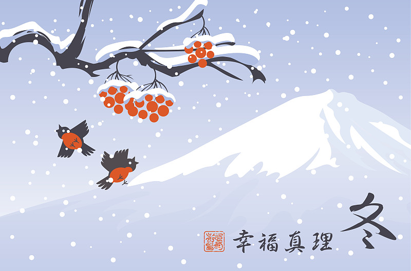 鸟类,雪,冬天,地形,东,山梨树,花楸浆果,富士山,麻雀,十二月