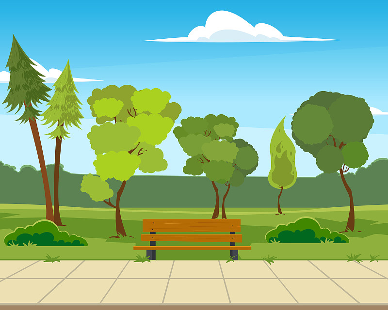 城市,自然美,公园,天空,绘画插图,草坪,夏天,卡通,草,都市风景