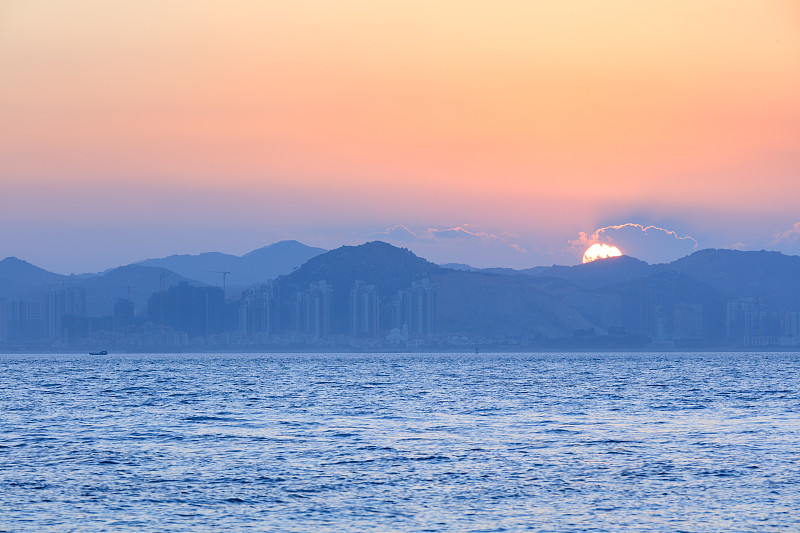 山,海洋,水,天空,水平画幅,无人,福建省,户外,光,湖