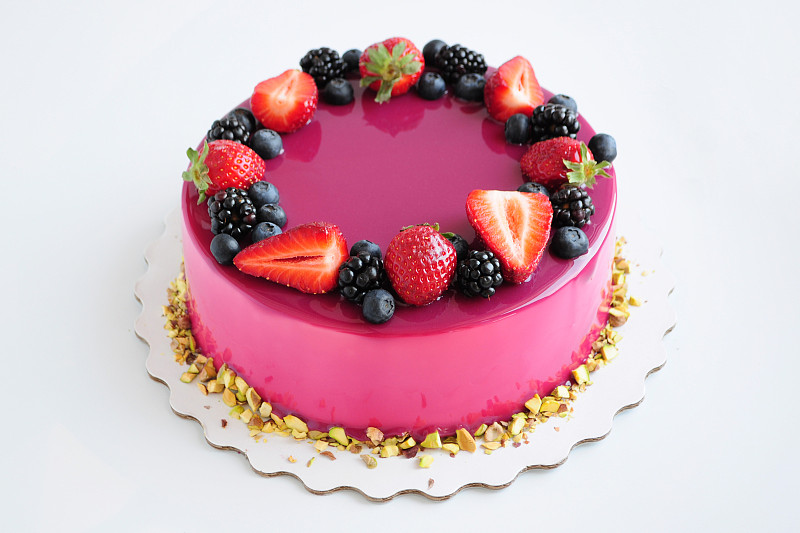 蛋糕,慕司,浆果,粉色,镜子,浇糖浆,美,水平画幅,无人,食物的样式