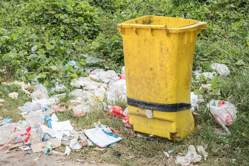 垃圾桶,黄色,垃圾,滚轮垃圾桶,水平画幅,绿色,泰国,普通住宅区,绿色濑鱼,青豆
