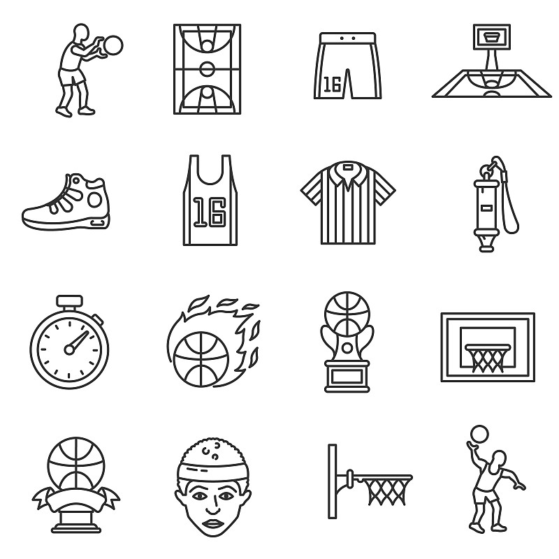 篮球运动,计算机图标,球,口哨,进行中,绘画插图,符号,组物体,制服,篮子
