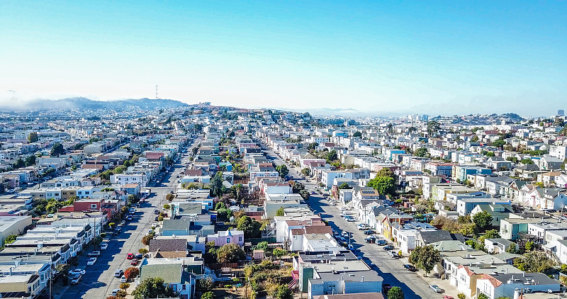 连栋房屋,旧金山,天空,水平画幅,无人,户外,居住区,都市风景,旧金山湾区,美国