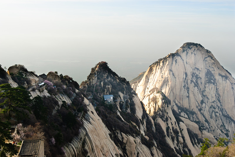 华山,房屋,中国,山,在上面,空中缆车,野生动物保护区,自然荒野区,陕西省,松木