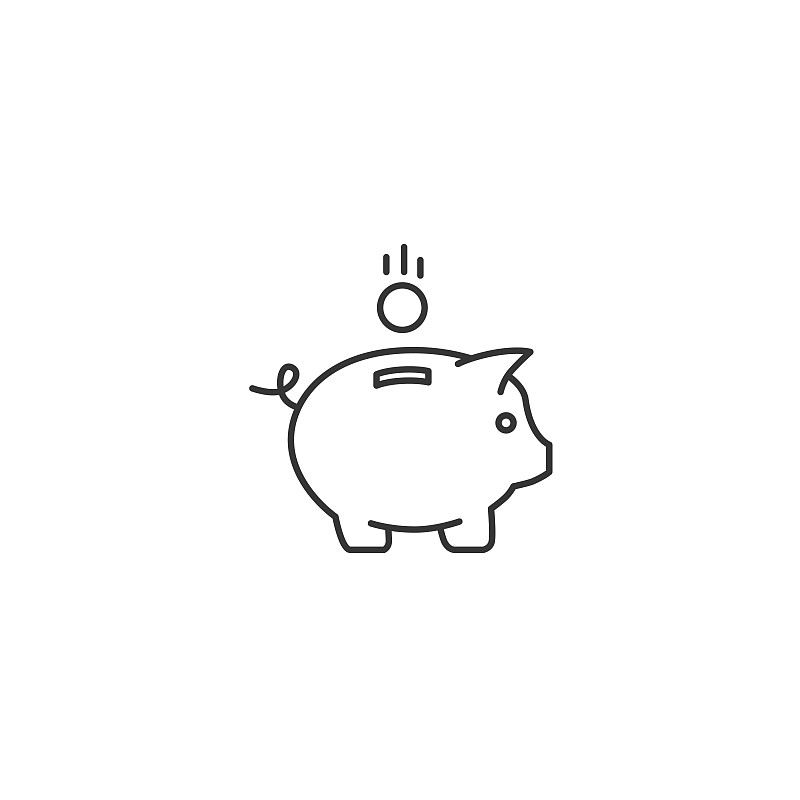 小猪扑满,矢量,细的,计算机图标,白色背景,分离着色,线条,储蓄,银行,无人