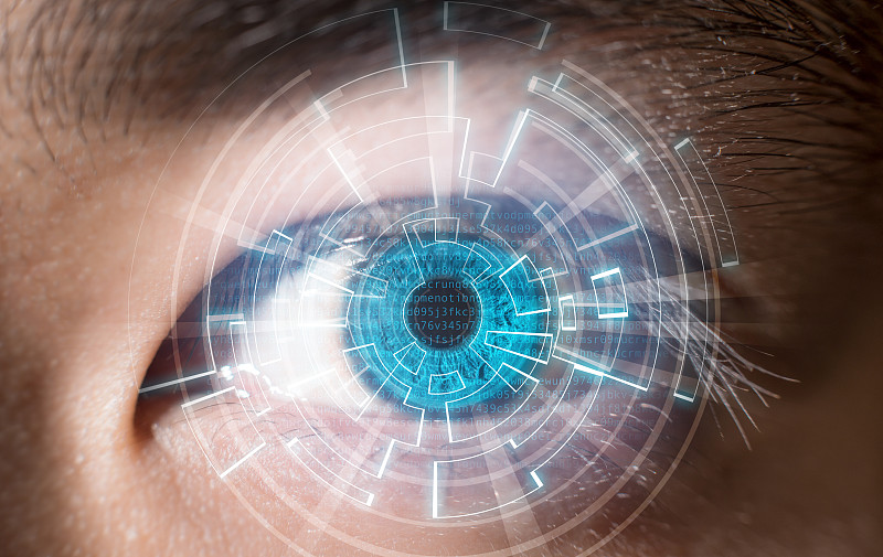 技术,概念,特写,数字化显示,平板扫描仪,蓝色眼睛,未来,标签,视网膜,计算机制图