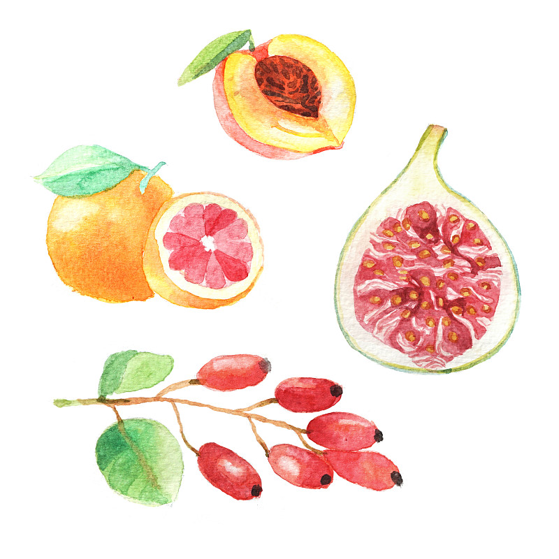 葡萄柚,桃,无花果