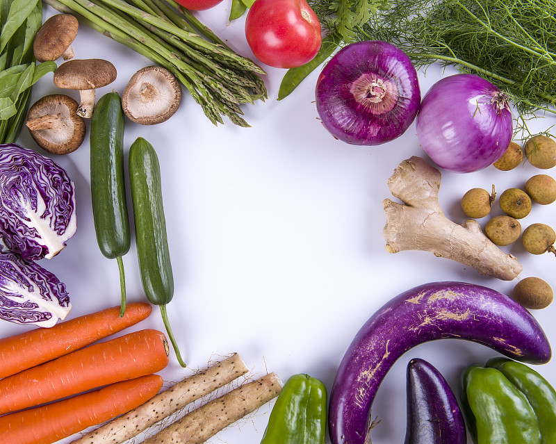留白,清新,蔬菜,灯笼椒,素食,西红柿,食用菌,白色