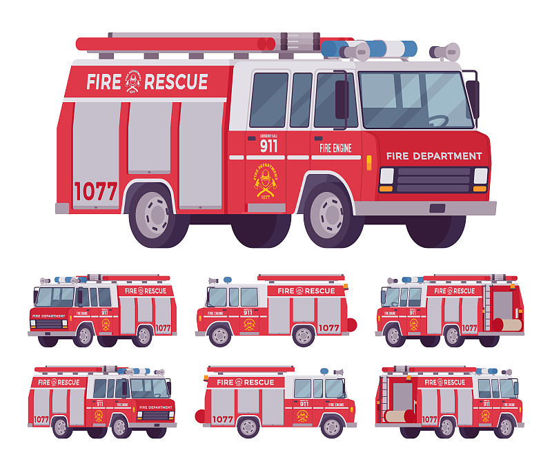 消防车,正面视角,水,绘画插图,卡通,光,安全,it技术支持,工业,白色