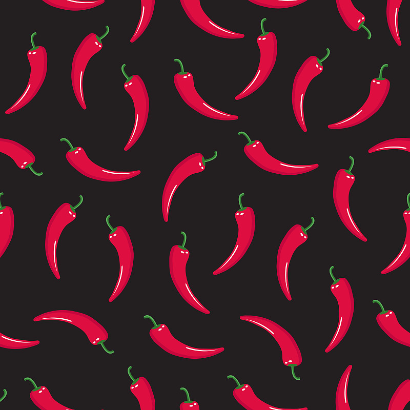 四方连续纹样,辣椒,红色,热,白色背景,绘画插图,椒类食物,明亮,黑色背景,拉丁美洲