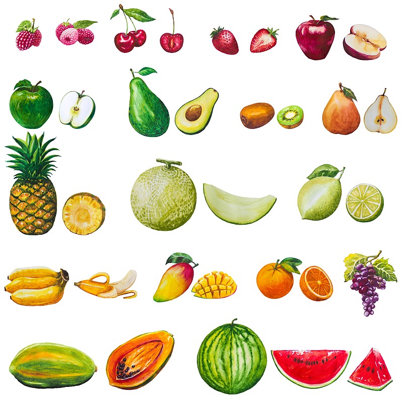 清新,水果,涂料,背景,天气,水果沙拉,白色背景,健康食物,分离着色,落下