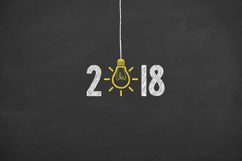 想法,新年前夕,概念,背景,2018,黑板,留白,领导能力,新的,现代